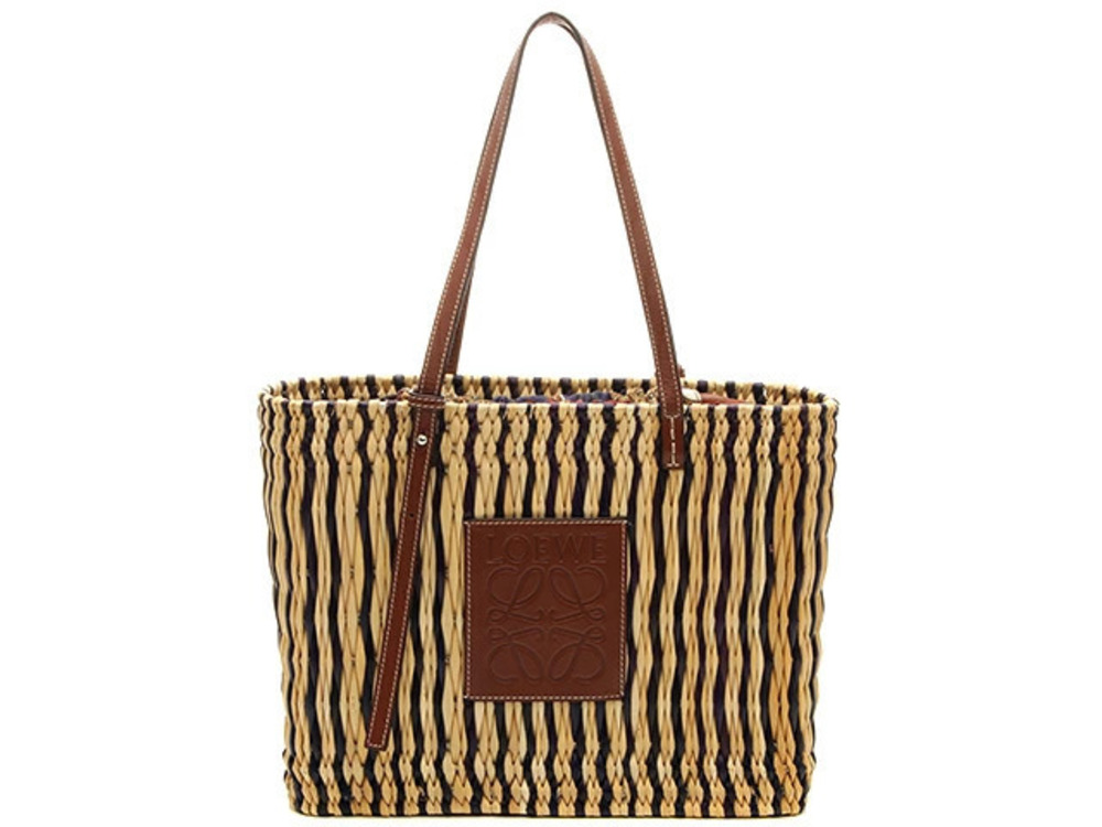 Loewe Square Basket Bag Raffia Leather Beige Cream Black Brown